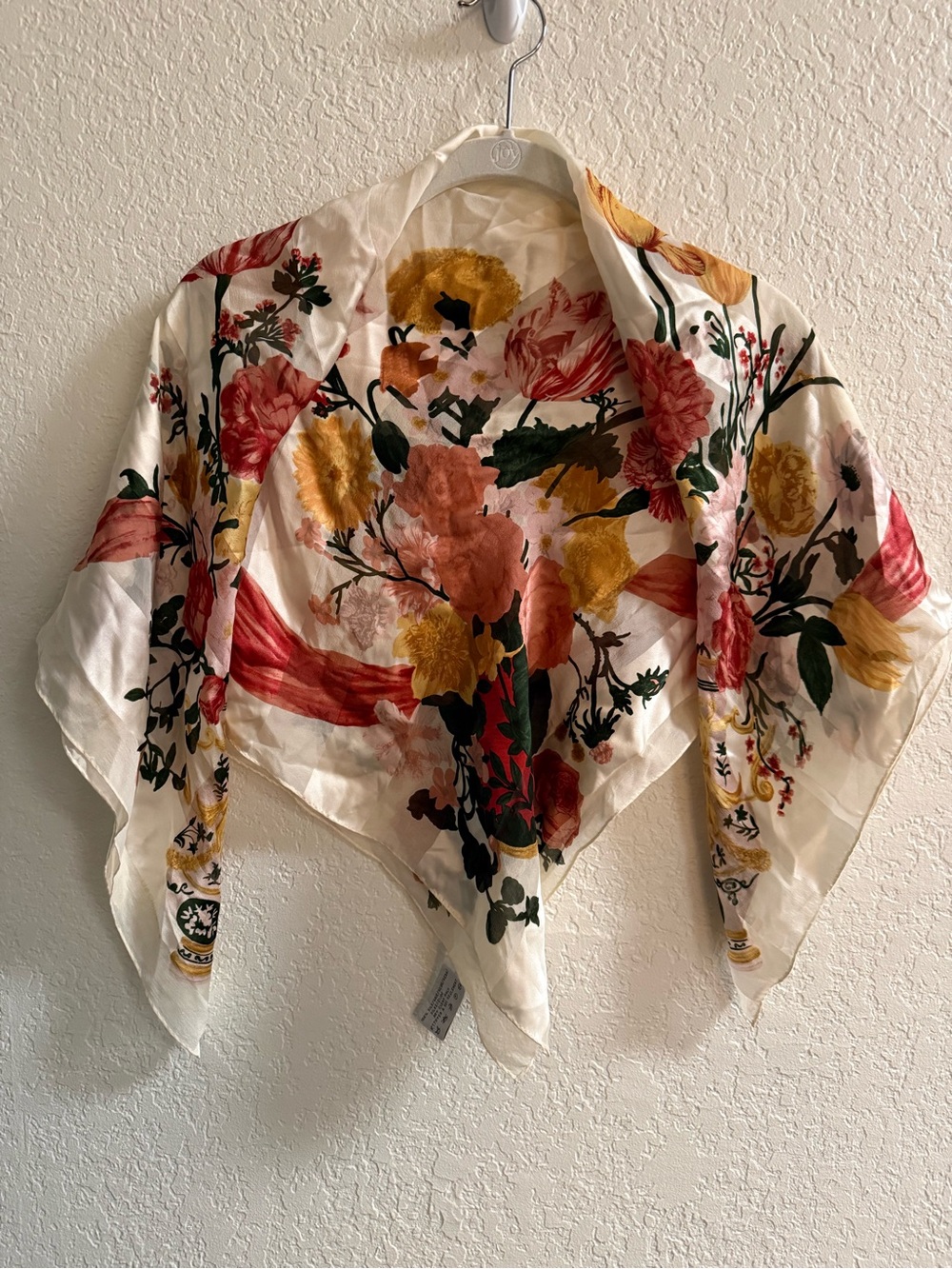 Vintage 100% Silk Scarf in Floral Print